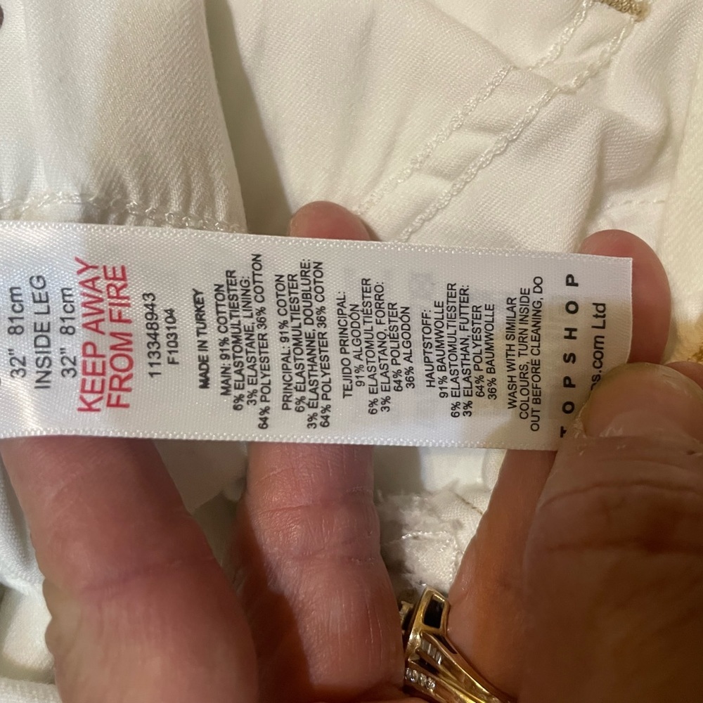 white denim pants topshop size l w 32‎ / 81 cm long - Picture 11 of 15